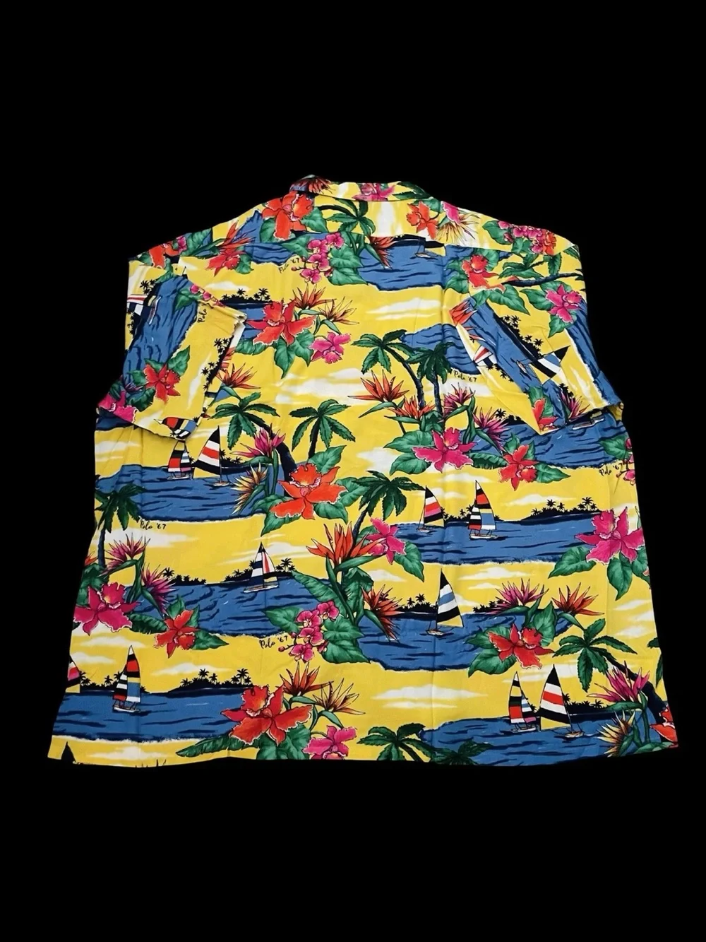 Polo Ralph Lauren Hawaiian Camp Shirt Yellow Tropical Sailboat Size 3XB $168
